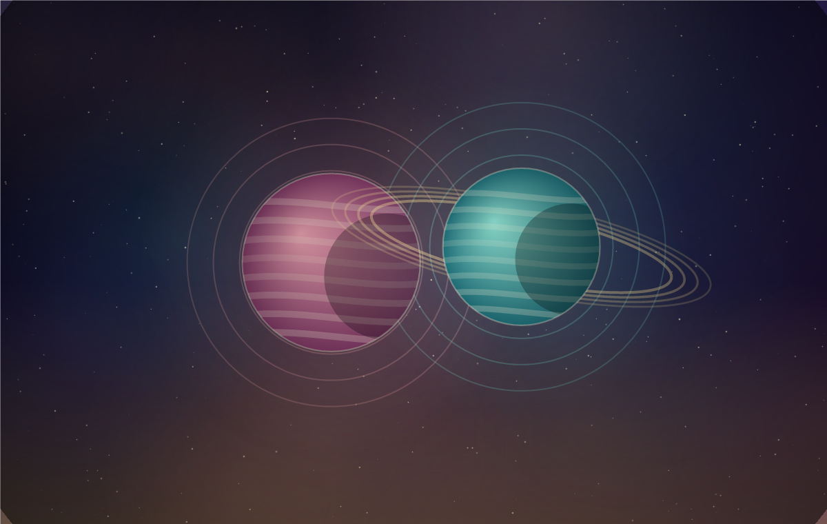 Two planets glowing in deep space